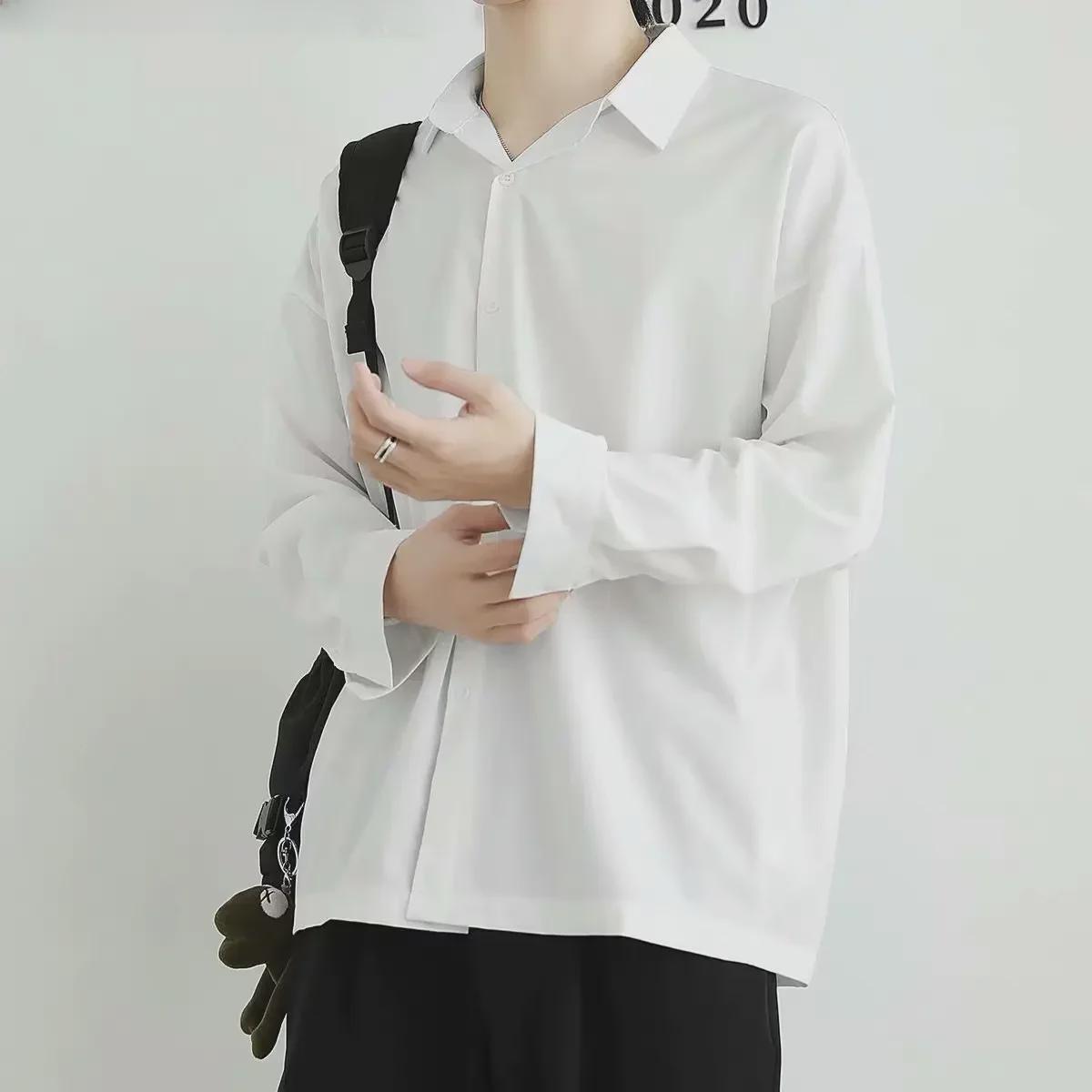 

Модная мужская черная повседневная рубашка с длинным рукавом в корейском стиле L