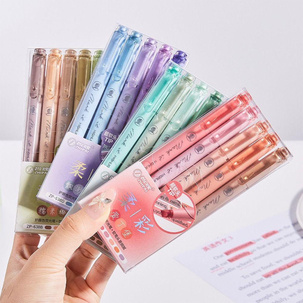 5pcs Pastel Colors Fluorescent Pen Dual Tip Colored Mark Pen Smudge-Proof Drawing Pen  Student Use
