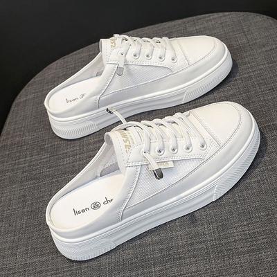 New Breathable Backless Lazy Shoes with A Flat Toe Cover and Half-slipper