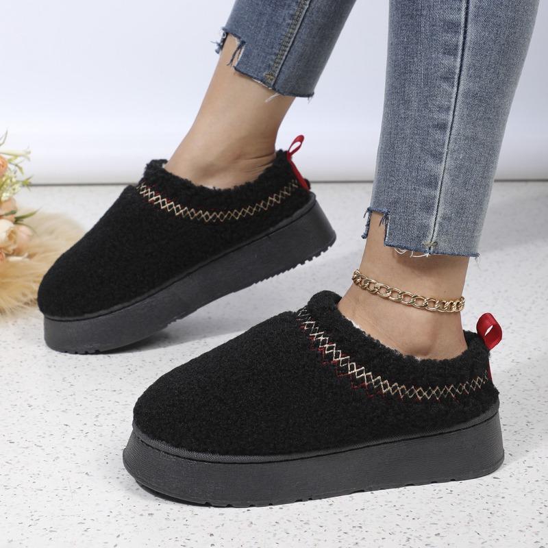 Thick Soles Wear Winter Headscarf Half Slippers, New Ethnic Style Lace Wool Semi-support Snow Cotton Slippers