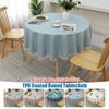 Round Tablecloth Polyester + TPU Waterproof Antifouling Oil Proof Table Cover Outdoor Picnic Dining Tassel Table Cloth