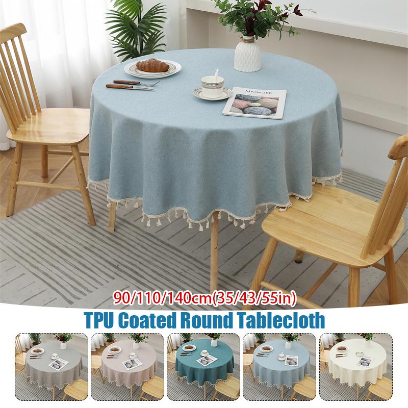 Runde Tischdecke Polyester + TPU Wasserdicht Schmutzabweisend Ölfest Tischdecke Outdoor Picknick Essen Quaste Tischdecke