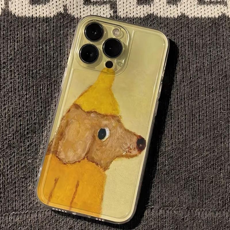 Oil Painting Yellow Dog Black Cat Phone Case For iPhone 17 16 15 11 12 14 13 Pro Max Mini X XS XR 7 8 Plus SE4 16e Silica Covers