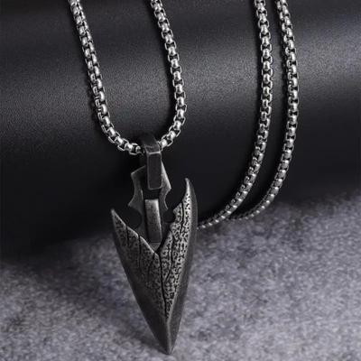 Retro Norse Mythology Pirate Celtic Weapon Spearhead Pendant Necklace Men\\'s Punk Hip-Hop Trend Jewelry