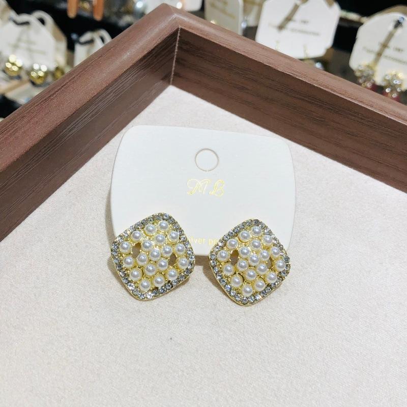 Moderní čtvercové mřížkové náušnice pro ženy, mini imitace perel, korálky, patchwork, kamínky, geometrické náušnice, párty, šperky, dárek