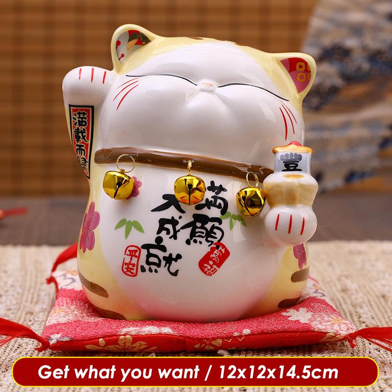 5.7 Inch Persian Cat Figure Ceramic Lucky Fortune Cat Maneki Neko Ornament Money Box Coin Bank Desktop Gift Figurine