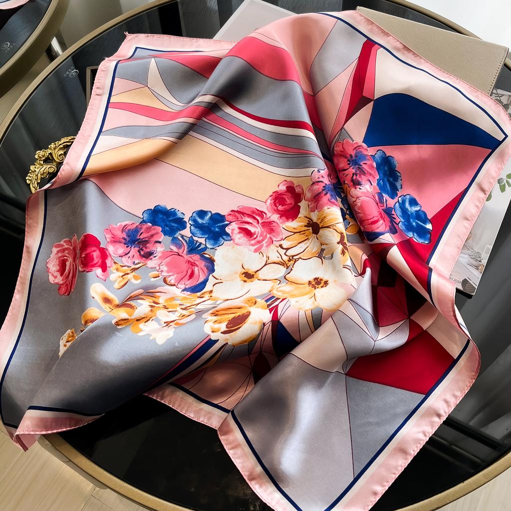 2025 New Luxury Square Silk Scarf for Women Hijab Hair Bands Neckerchief Female Satin Shawl Ribbon Headband Neck Fashion Bandana