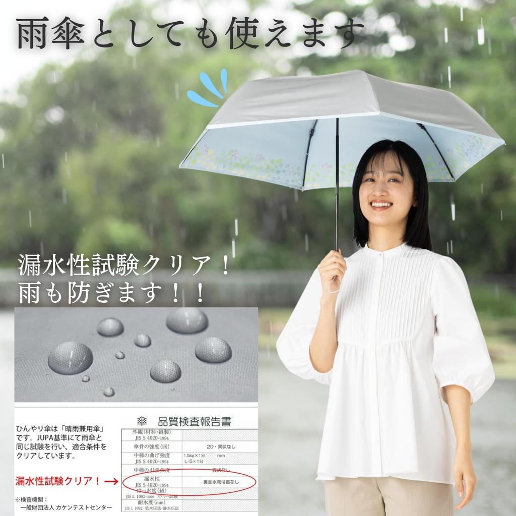 Folding Sun and Rain UV Light Heat Watercolor Floral Cooling Parasol, 3-fold, Umbrella, Protection, 100% Blocking, Shielding, Pattern, Silver,