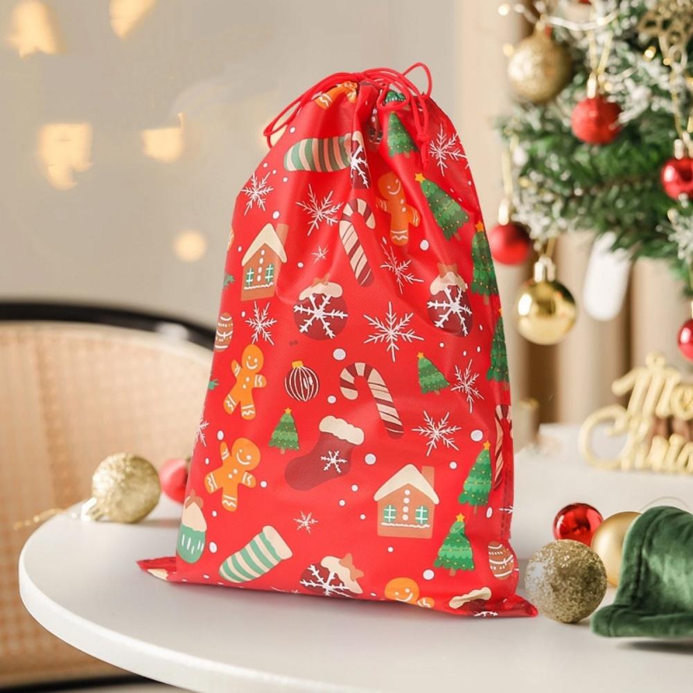 Cartoon Christmas Tree Bag Environmentally Friendly Santa Claus Pattern Bag Non-Woven Drawstring Bag Festive For Birthday Candy