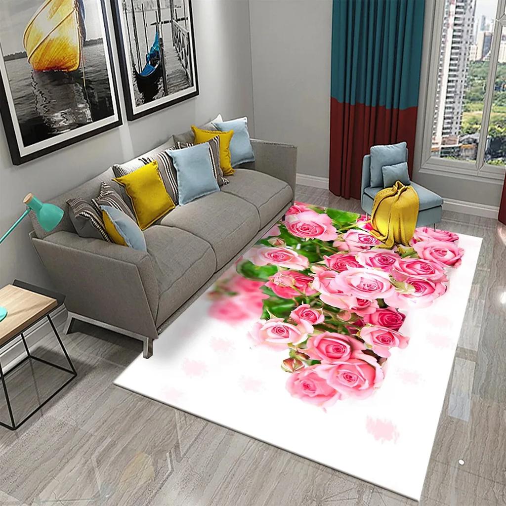 3D Růžový Květinový Koberec Do Obývacího Pokoj Velký Koberec Dekorace Ložnice Podložka Chodba Rohožka Vstupní Rohožka Koupelna Protiskluzová