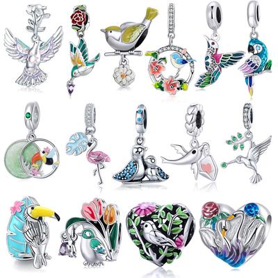 S925 Sterling Silver Bird Charm DIY Bracelet with Colorful Oil Drip Bead Collection