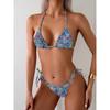Sexy Halterové Bikiny Dámské Plavky Potisk Kontrastní Barva Šněrování Dvoudílné Plavky Dámská Bikinová Sada
