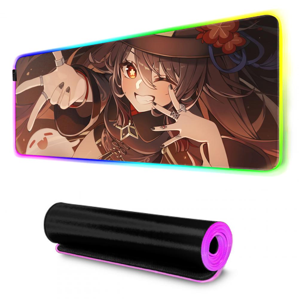 hu tao Mouse Pad RGB Gaming Mousepad Big LED Pad PC Desk Mat Luminous Mouse Pad Large Keyboard Mats Table Rug With Backlit