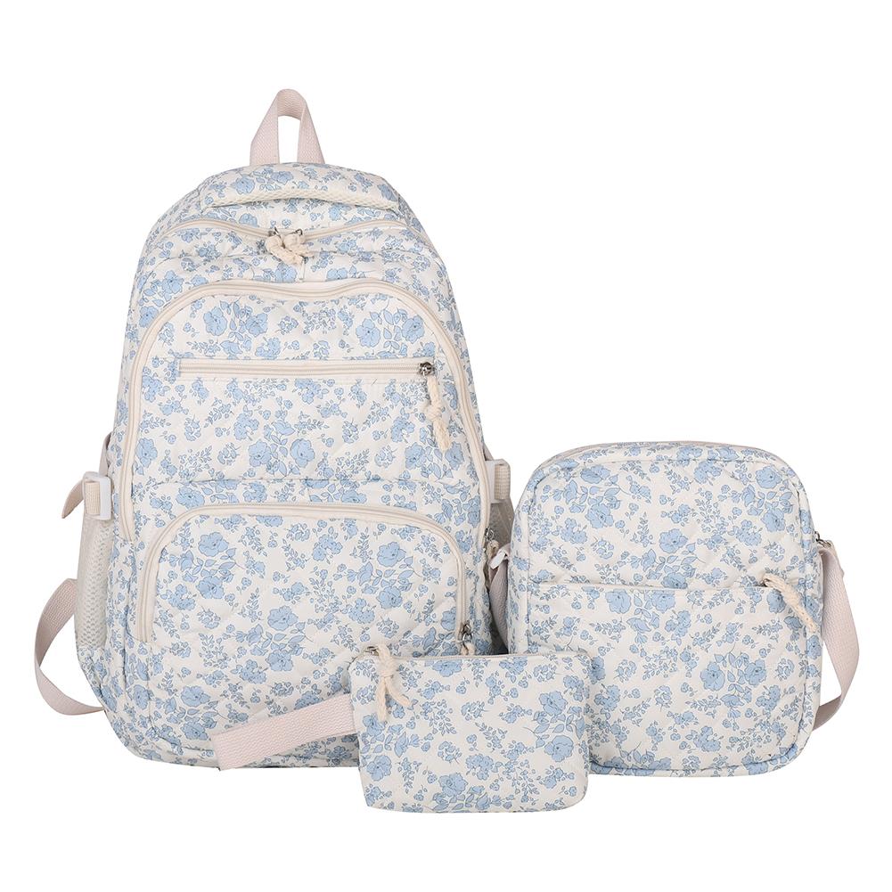 3pcs/set Students Cute Floral School Bag Women Casual Bookbag Travel Large Capacity Backpack with Crossbody Bag and Clutch Purse