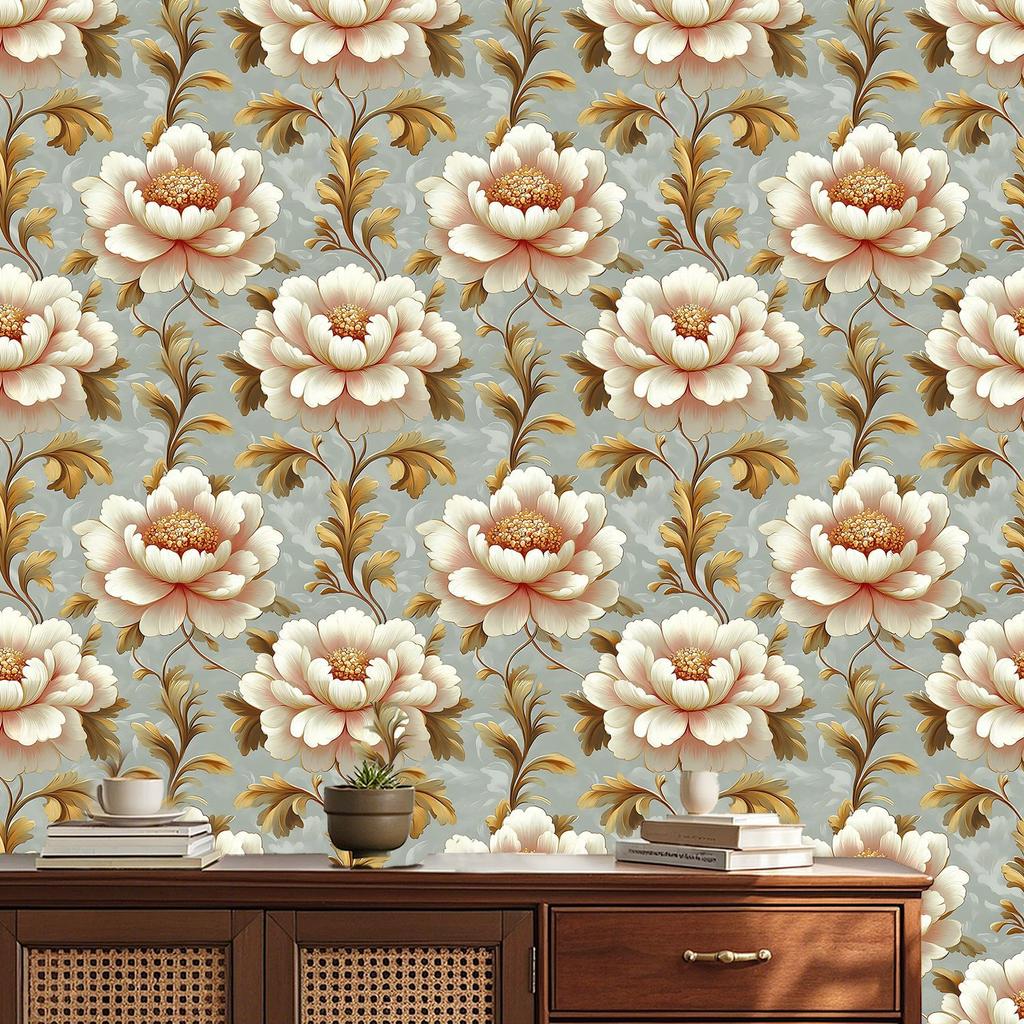 Premium Self-adhesive Wallpaper Flower Retro Pattern Wardrobe Cabinet Door Renovation Wallpaper Renovation Waterproof Furniture Sticker