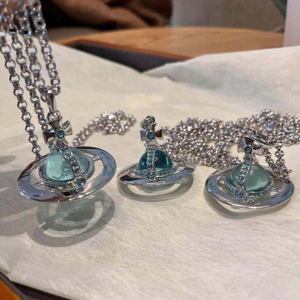 Vivienne Glacier Blue ORB Necklace - Women's European & American Style 3D Planet Saturn Pendant