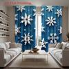 2pcs   2D Flat Printing Curtains Blue Background Snowflake Pattern Curtains for Winter Christmas Home Decor Rod Pocket Curtain