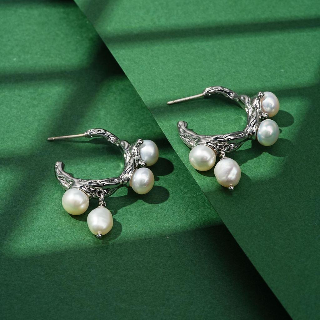 Elegant Irregular Baroque Pearl Tassel Earrings with 925 Silver Stud for Women