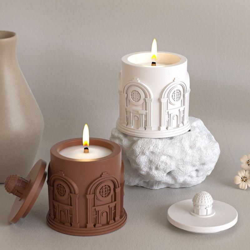 Building Storage Jar Silicone Mold With Lid 3D Concrete Casting Mold Diy Candle Flower Pot Making Supplies Craft Mold