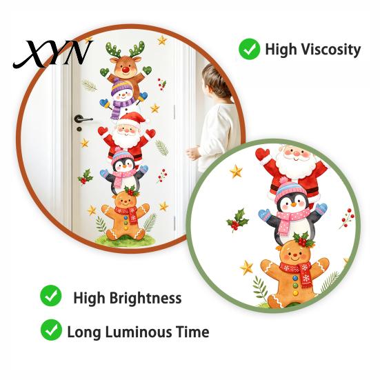 Holiday Gift for Friends Watercolor Christmas Stack?Up Characters Wall Stickers, Removable Self?Adhesive Door Waterproof Decor Sticker,
