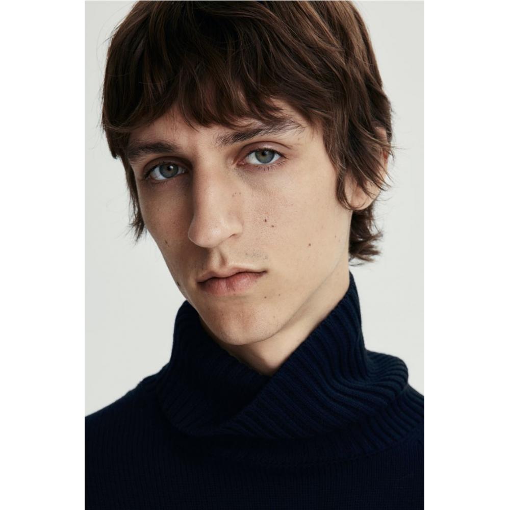 H M Cotton Blend Turtleneck Sweater Navy