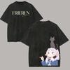Frieren Beyond Journey's End Anime Printed T-shirt Y2k Washed Oversized T Shirt Men Women Clothing Short Sleeve Cotton Tees Tops