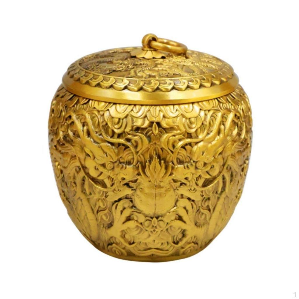 Copper Alloy Tea Tin Canister with Lid Decorative Storage Container Embossed
