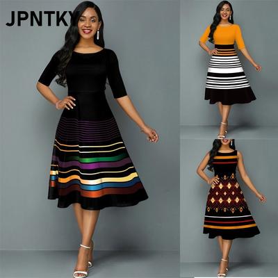 JPNTKY Moda Verano Primavera Mangas 1/2 Cuello Redondo Vestidos Casuales