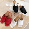 Handwoven~ Retro cowhide slippers women's head summer new solid color temperament foot thick heel cool slippers
