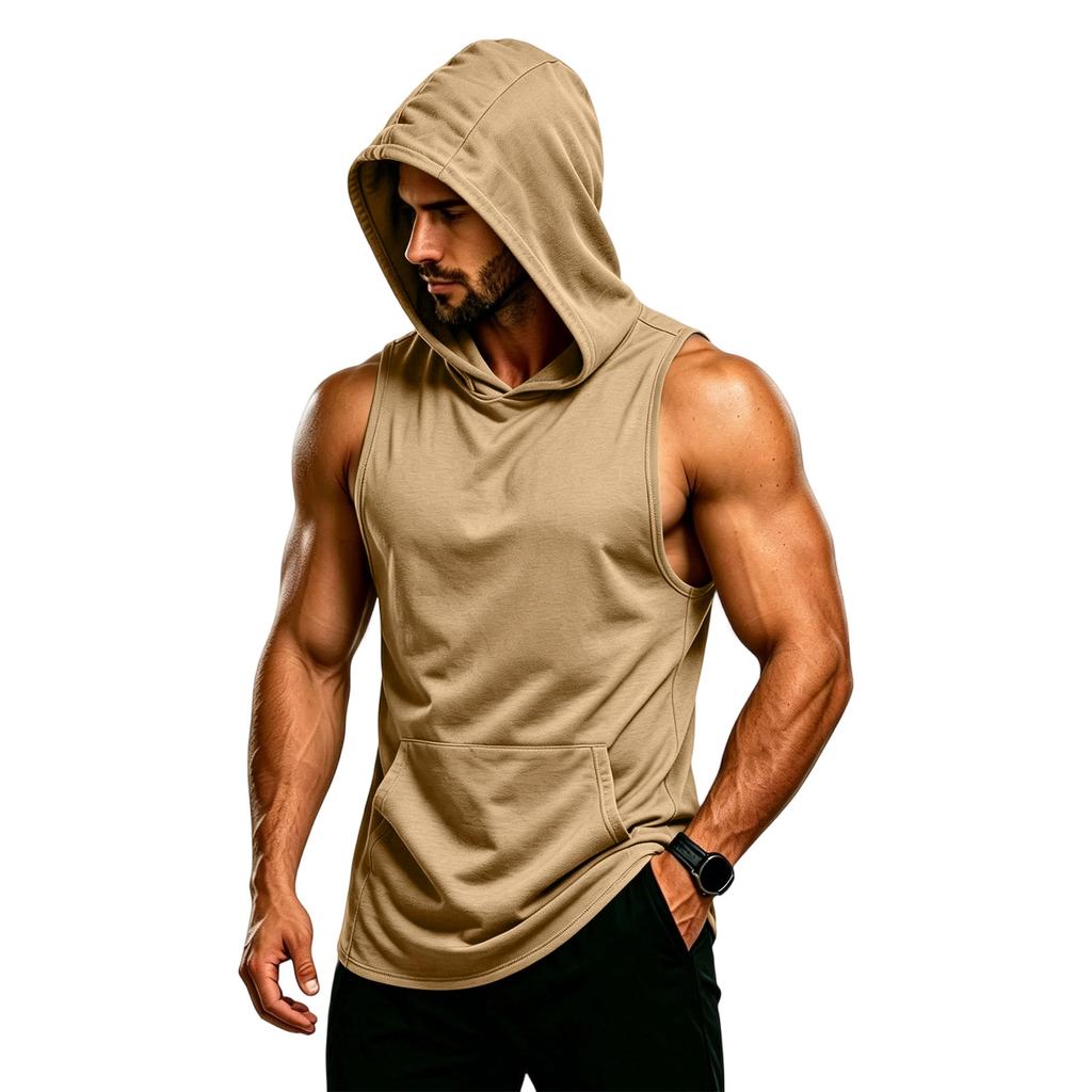 Men's Sleeveless Hoodie Muscle Fit Gym Tank Top Breathable Quick Dry Workout Vest for Fitness Training