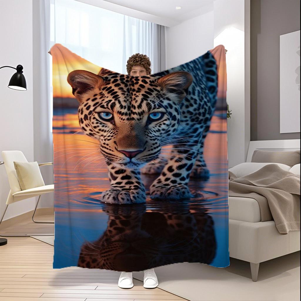 Leopard Water Scene Microfiber Flannel Cover Blanket Bedroom Living Room Sofa Soft And Comfortable Home Decoration