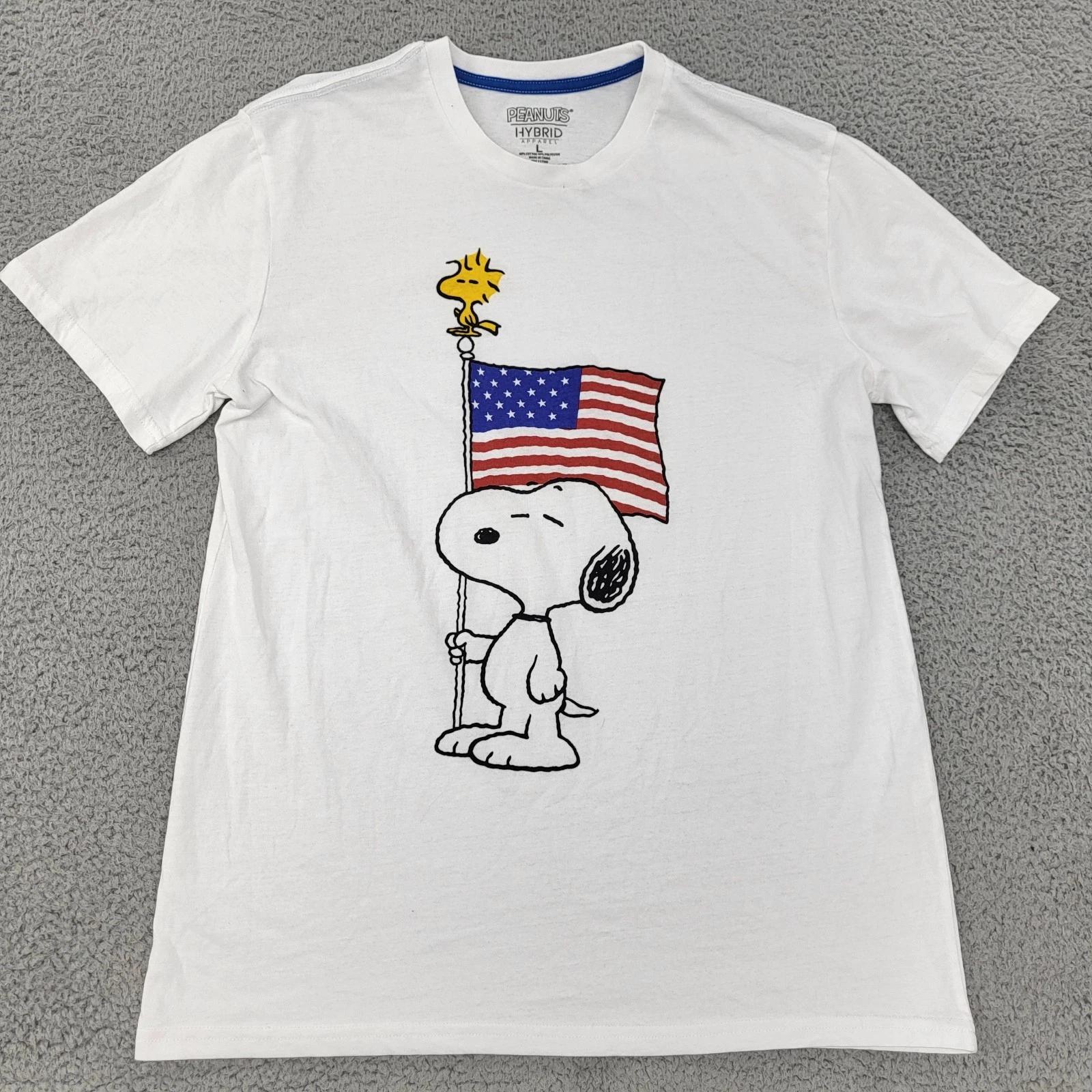 Peanuts Hybrid Shirt Mens Large White Snoopy Graphic USA Flag Patriotic S