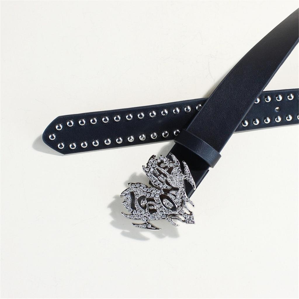 Punk PU Leather Belt with Heart Buckle Rivet Studded Belt for Female Cool Waiststrap for Pants Jeans Simple Waist Decors