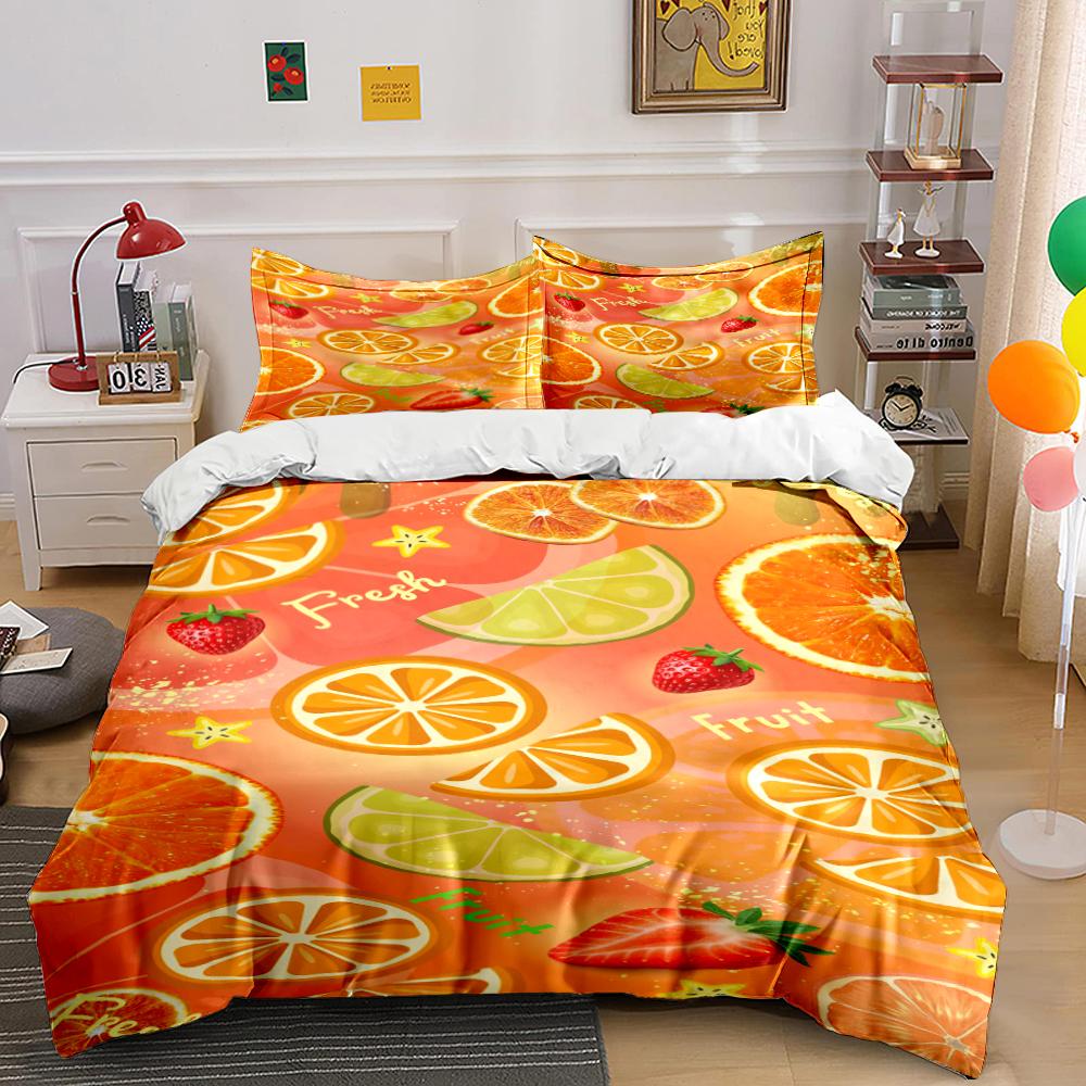 Fresh Citrus and Strawberry Fruit Design Bedding Set (1 duvet cover, 2 pillowcases, duvet not included) sofas