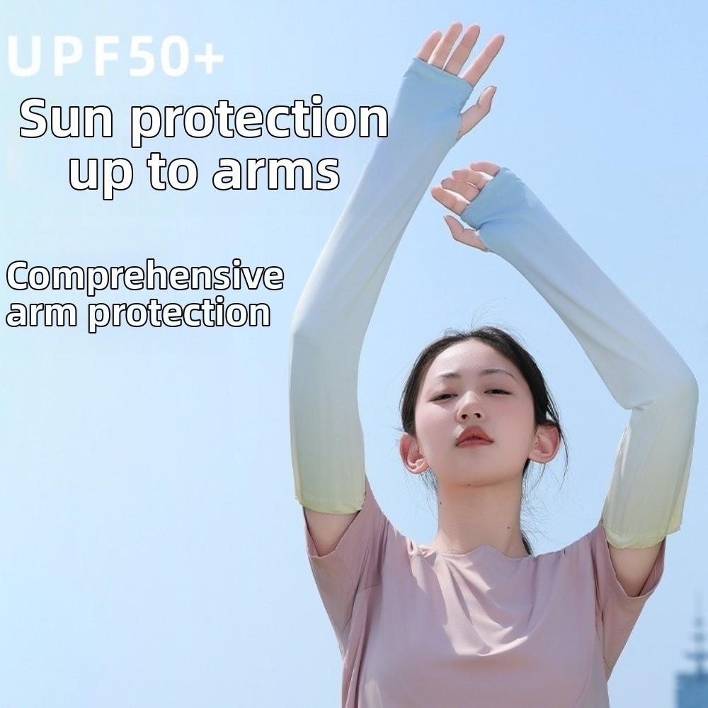 Pulling Rope Ice Silk Arm Sleeves Gradient Color Cycling Arm Cover Sunscreen Arm Sleeves  Ladies