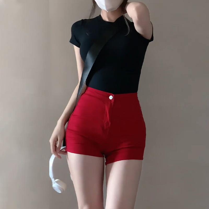 

Women s American Style High-Waisted Red Denim Shorts - 2026 Summer A-line Hot Seller Fashion Medium красный