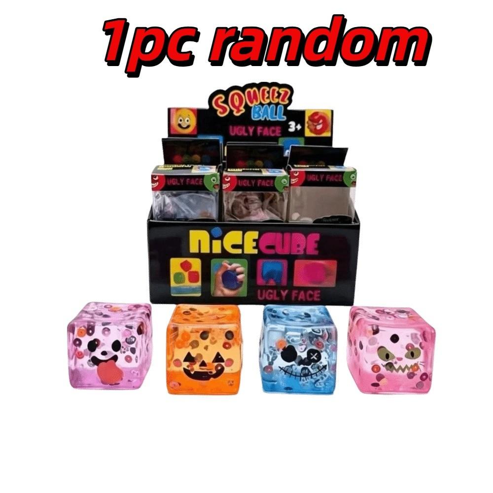 Cartoon Face Squishy Toy Transparent Design Fidget Toy Funny Face Ice Cube Toy Desk Decor