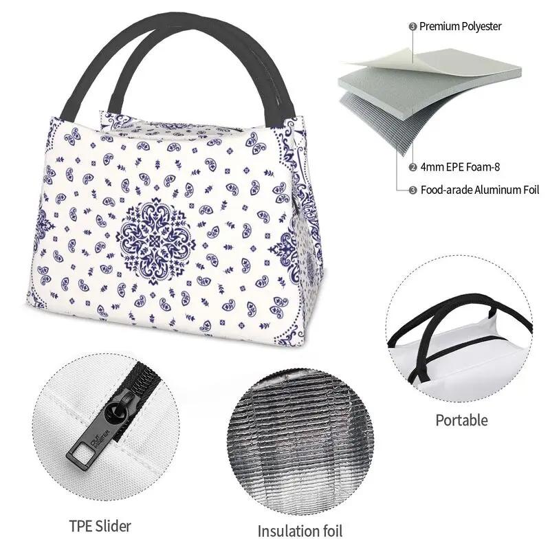 Geantă de prânz izolată cu imprimeu bandana Pisley pentru picnic în aer liber, impermeabilă, termică, cutie de prânz cooler pentru femei