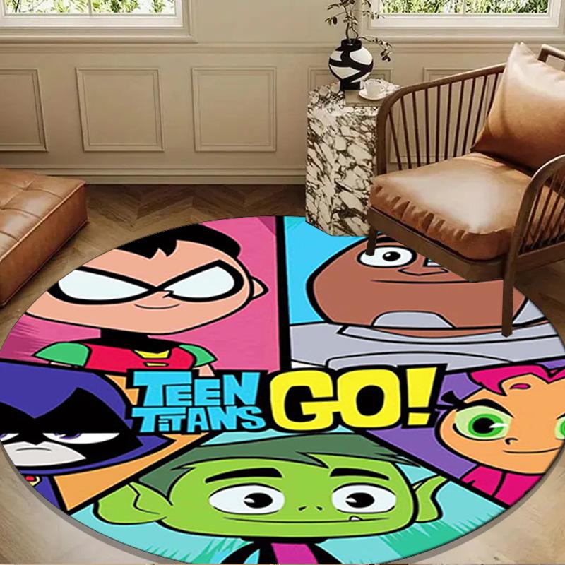 Teen-Titans Adventure Round Rug for Livingroom,Bedroom, Palyroom, Chair Rug, Area Rug, Circle Carpet, Large Size Decor Fan Christmas Gift