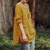 Camicetta da Donna Oversize in Cotone e Lino a Manica Lunga con Vestibilità Casual e Tasche Frontali