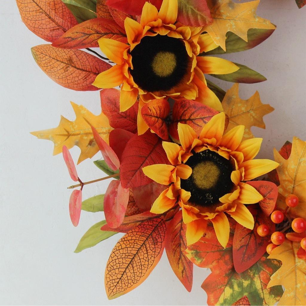 Sunflower Wreath with Autumn Leaves and Berries Artificial Wreath for Front Door Outdoor Home Decor