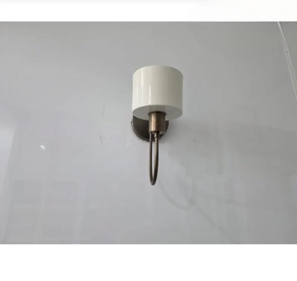 Mid Century Metal Shade Wall Lamp Modern Wall Sconce Raw Brass and White Shade