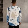Men Plus Size Round Neck Long Sleeve Printed T Shirt White Blue Khaki Casual Pullover Straight Hem