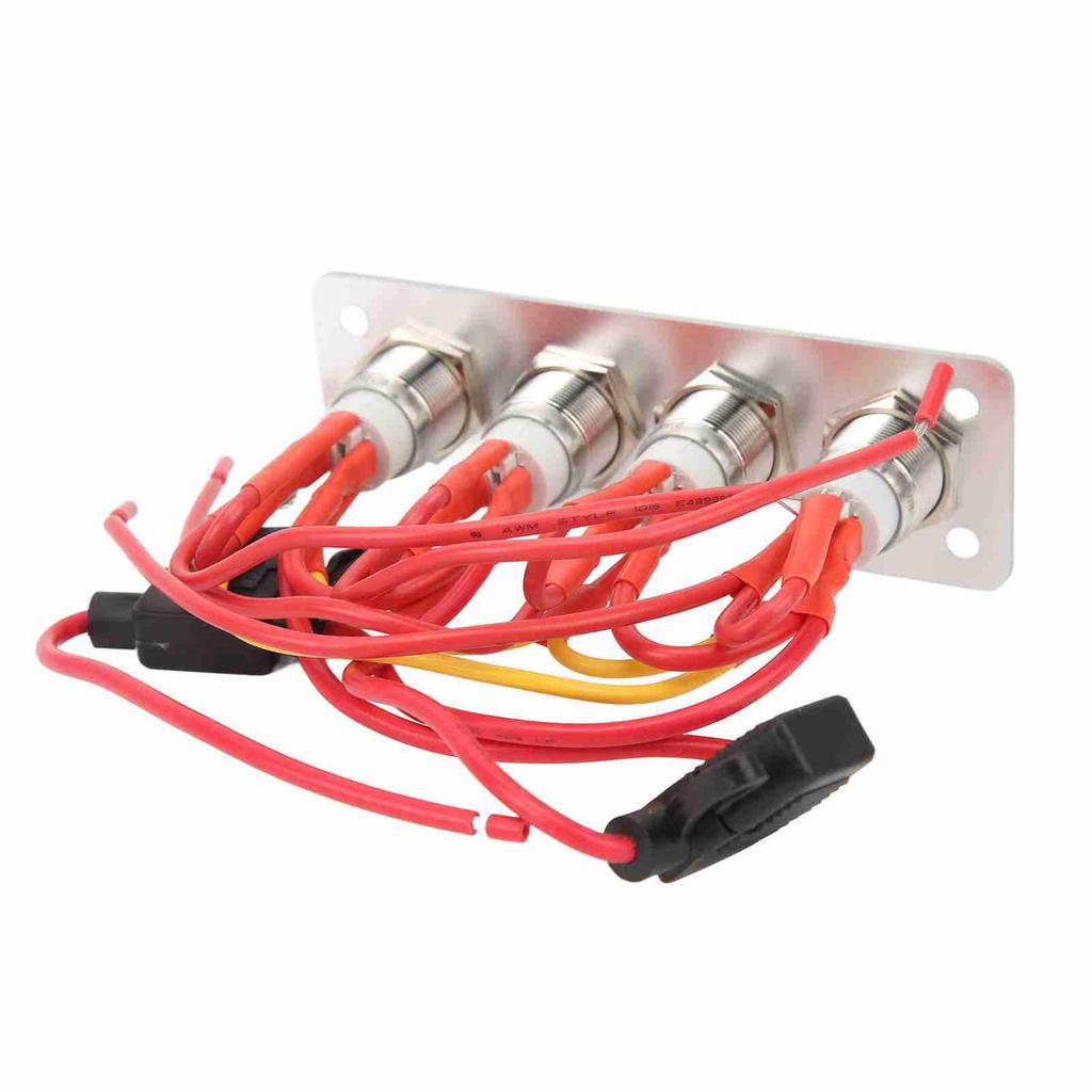 4 Gang Switch Panel Blue Light DC 12V 16A Stainless Steel Button Switch for RV Boat