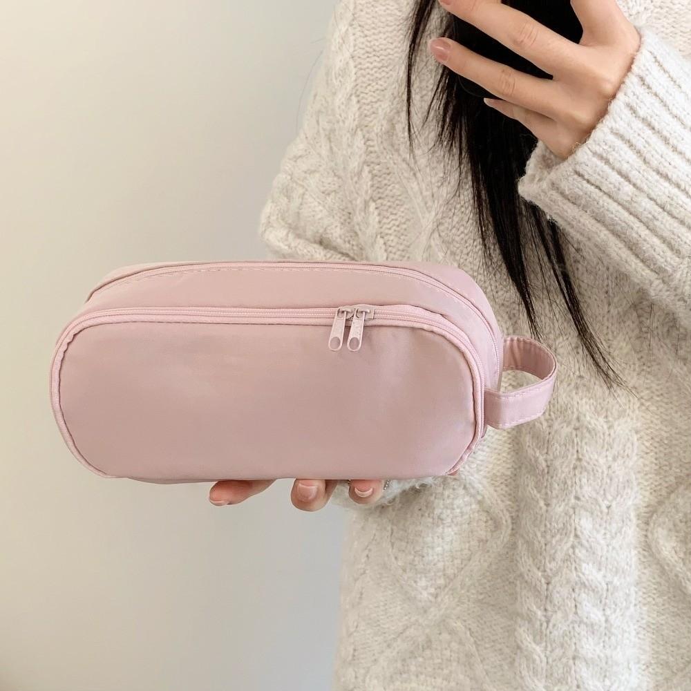 Pink Cloth Multilayer Pencil Case Large Capacity Solid Color Pencil Pouch Kids Children