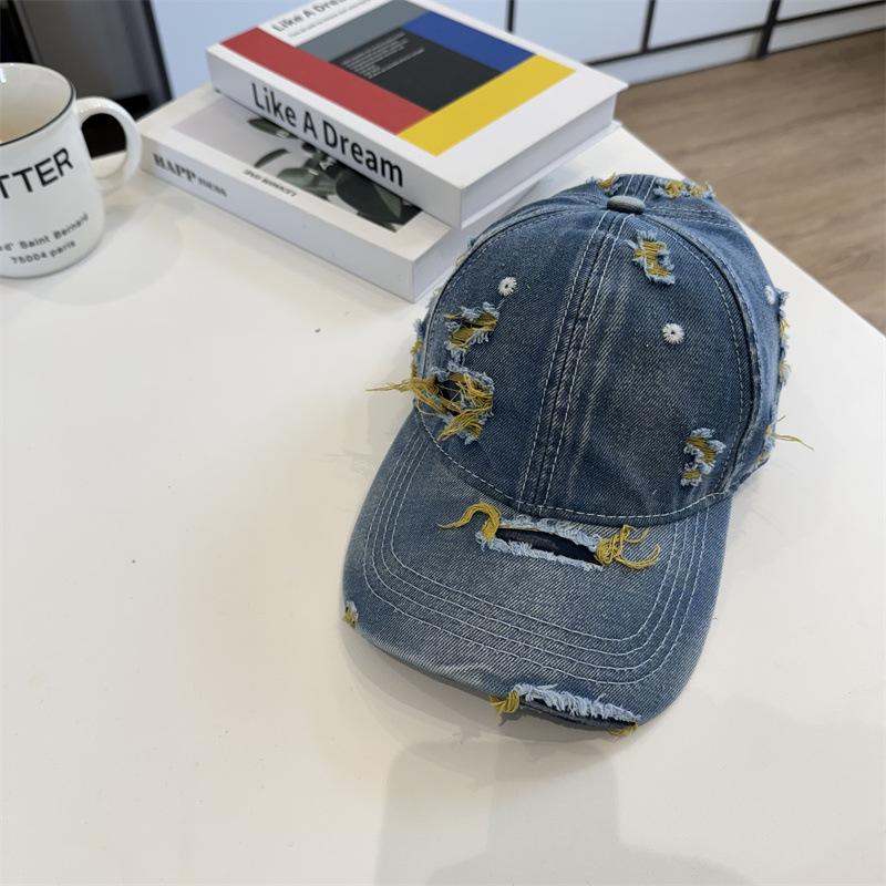Retro einfarbige Denim-Baseballkappe personalisierte Mode Loch do old Kappe trendige Herren- und Damen-Street-Hip-Hop-Sonnenhut