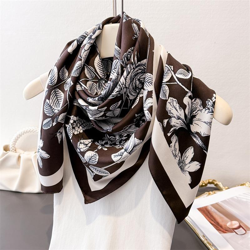 Fashion Silk Satin Hijab Scarf For Women Printed Kerchief Hair Scarfs Female 90Cm*90Cm Square Shawl Wraps Neck Scarfs For Ladies
