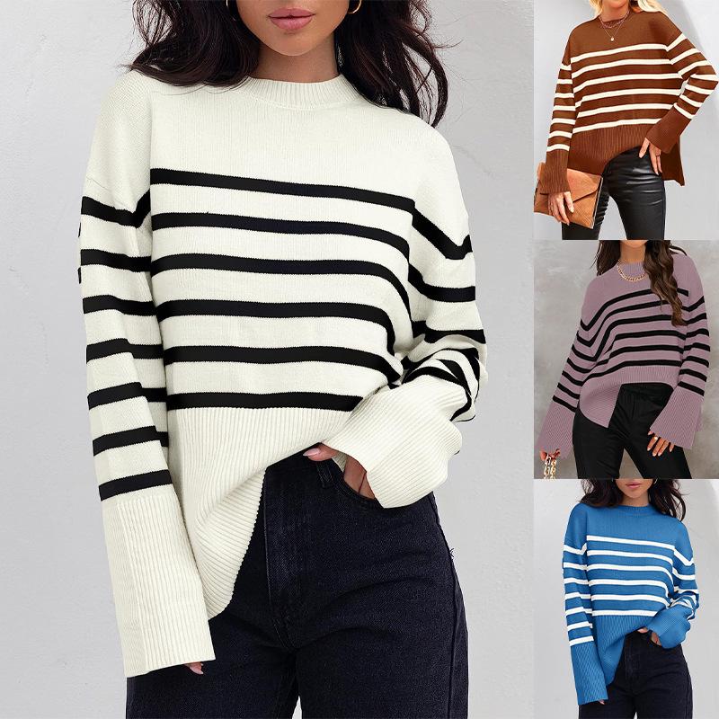 Women's Striped Knit Pullover Sweater - Autumn/Winter 2025 Collection