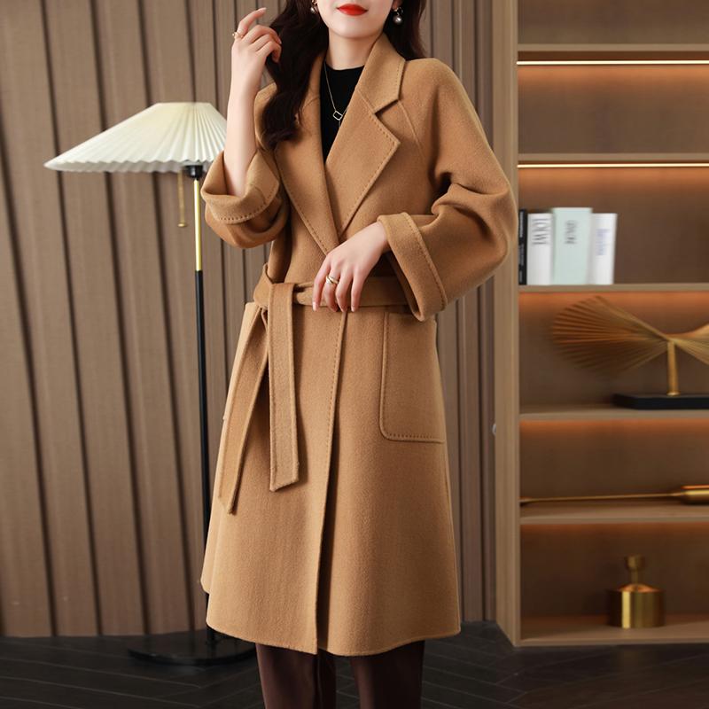 100% Wool Women Coat TIDENOVEL Autumn Wool Long Coat Handmade Pea Coat Winter Warm Wool Long Jacket Overcoat