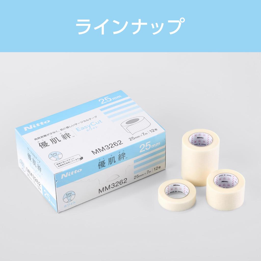 Nitoms Yuhadaban EasyCut White 12mm X 7m 24 Rolls (Product Number MM3261) - Gentle On the Skin, Rash-Resistant Surgical Tape for Medical Use